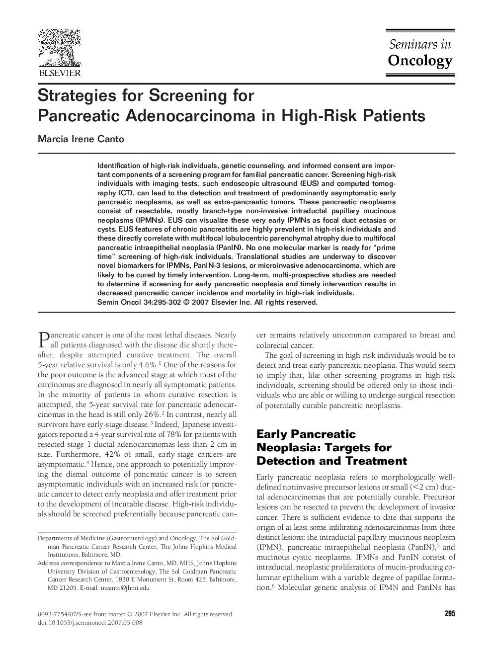 Strategies for Screening for Pancreatic Adenocarcinoma in High-Risk Patients