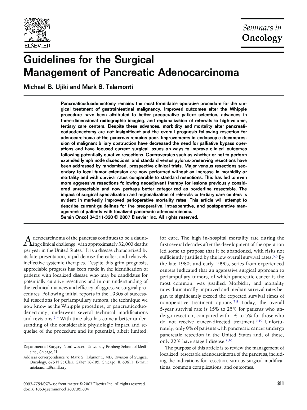 Guidelines for the Surgical Management of Pancreatic Adenocarcinoma