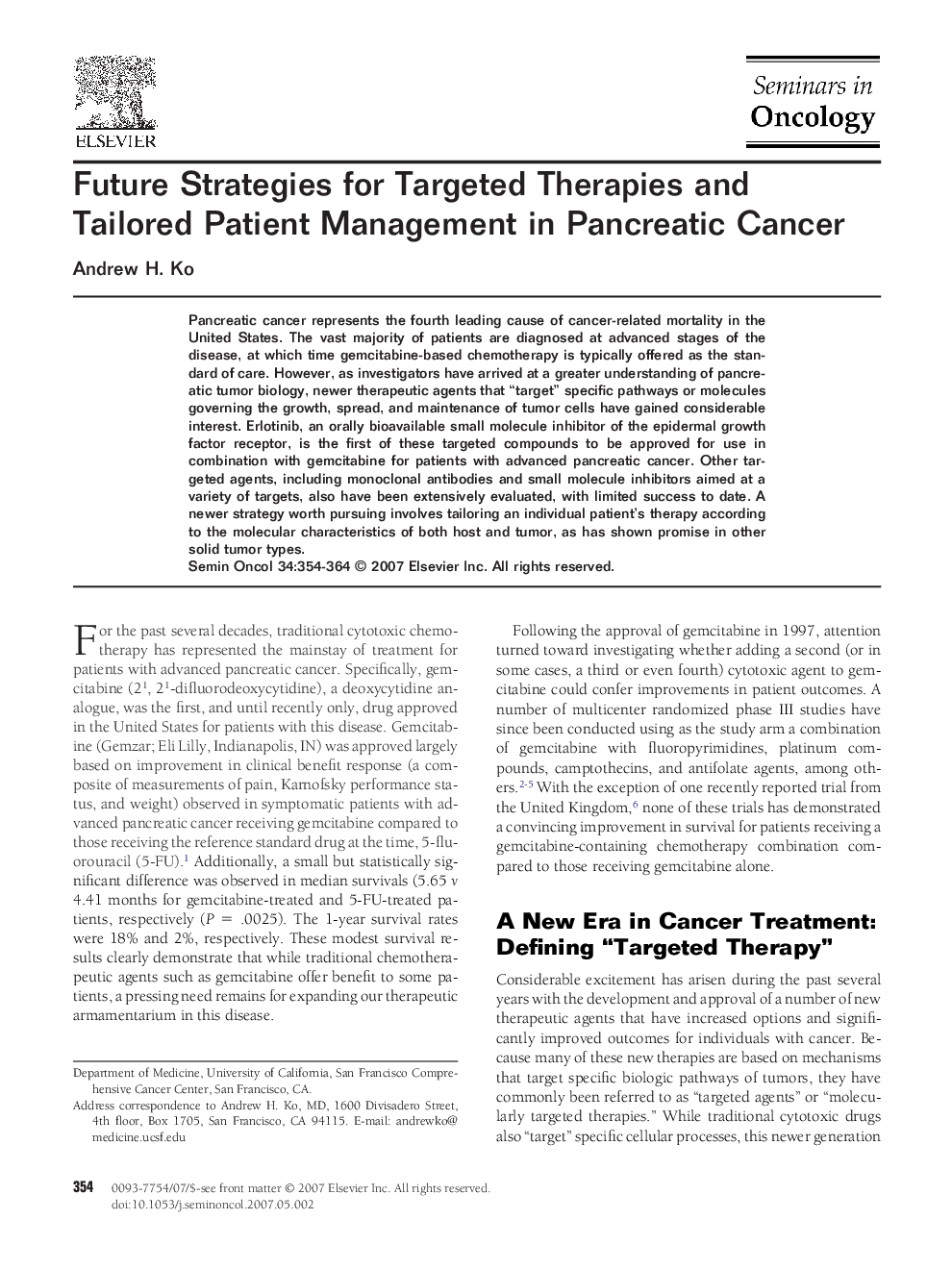 Future Strategies for Targeted Therapies and Tailored Patient Management in Pancreatic Cancer