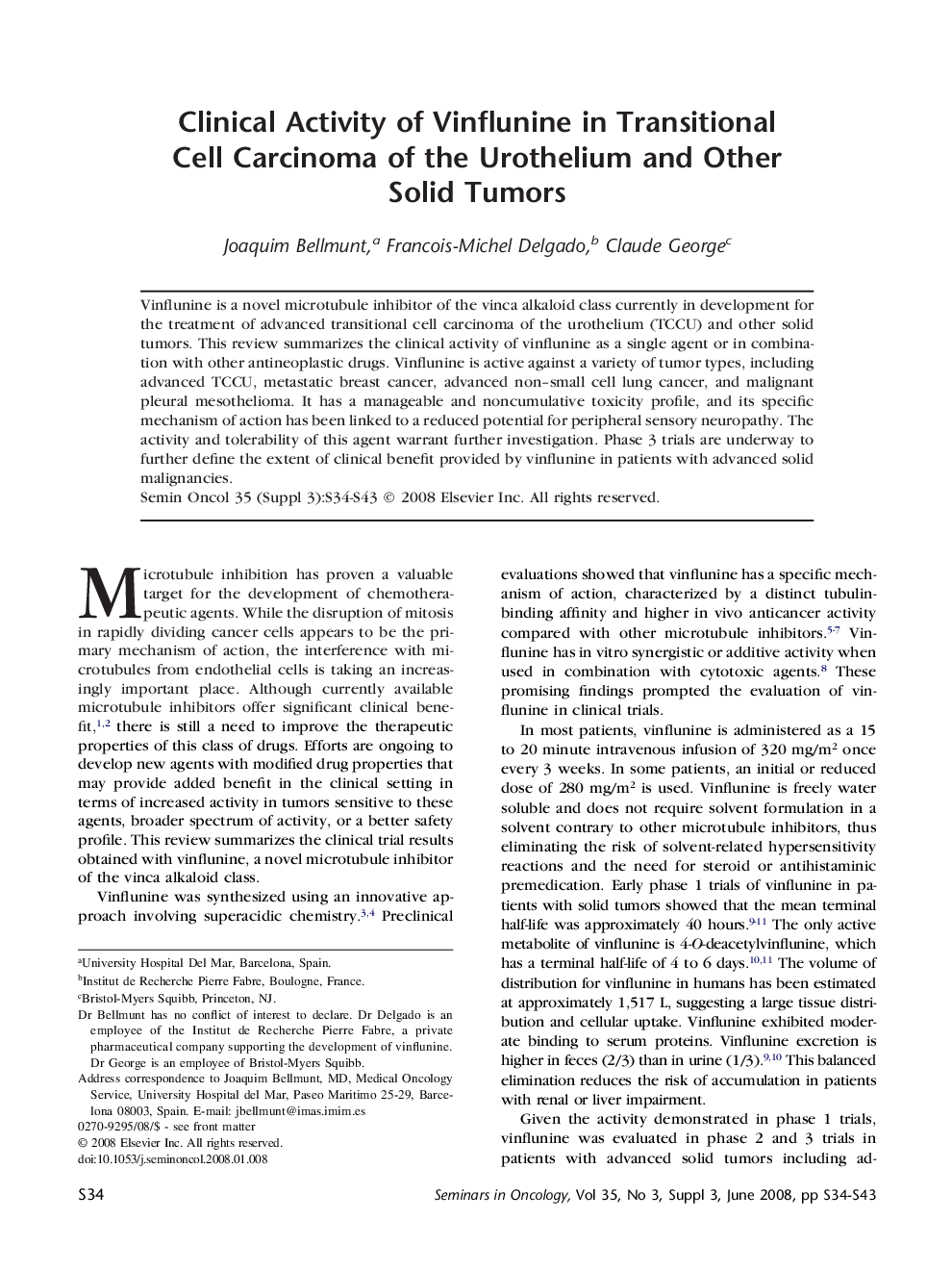 Clinical Activity of Vinflunine in Transitional Cell Carcinoma of the Urothelium and Other Solid Tumors