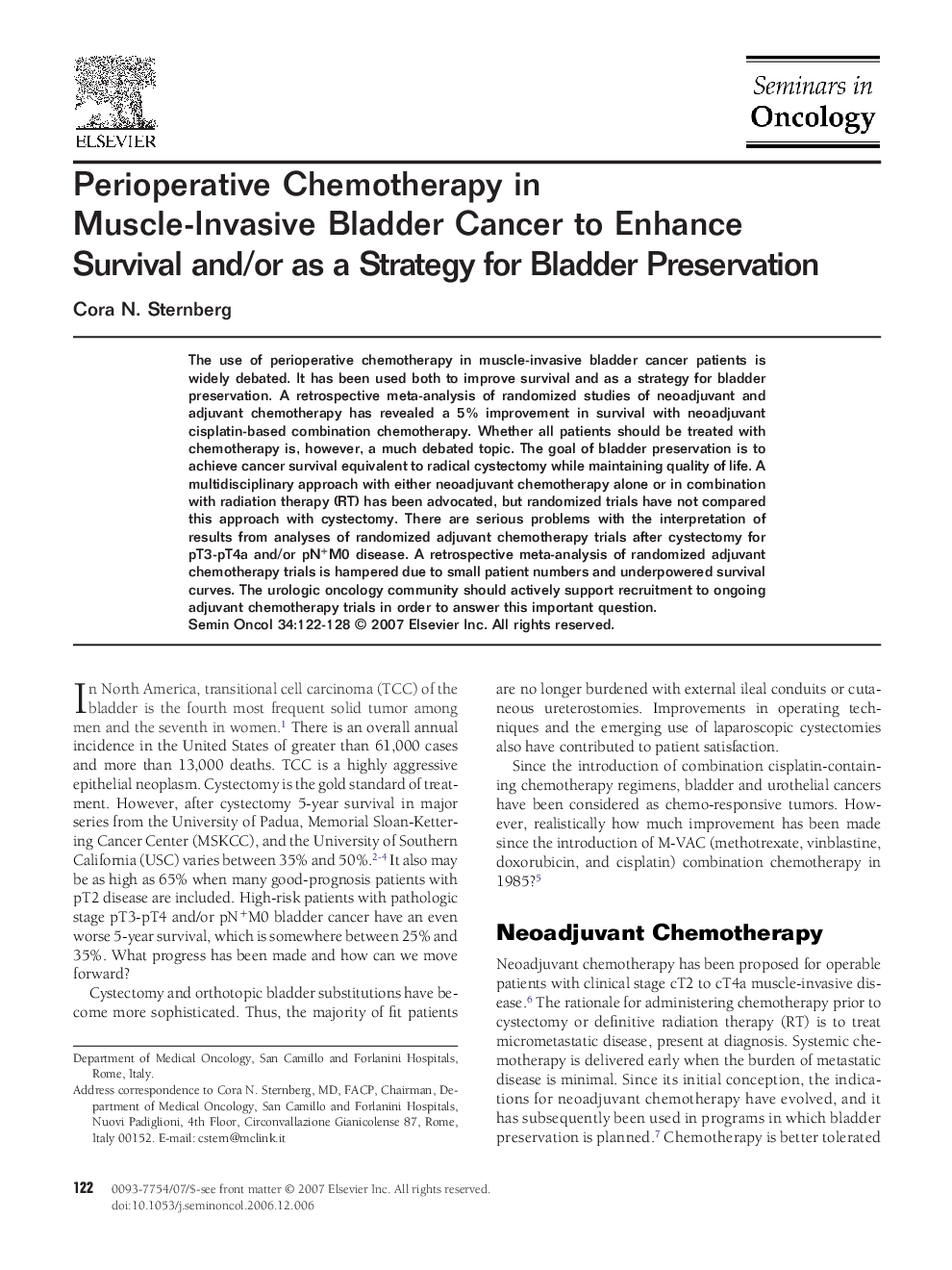 Perioperative Chemotherapy in Muscle-Invasive Bladder Cancer to Enhance Survival and/or as a Strategy for Bladder Preservation
