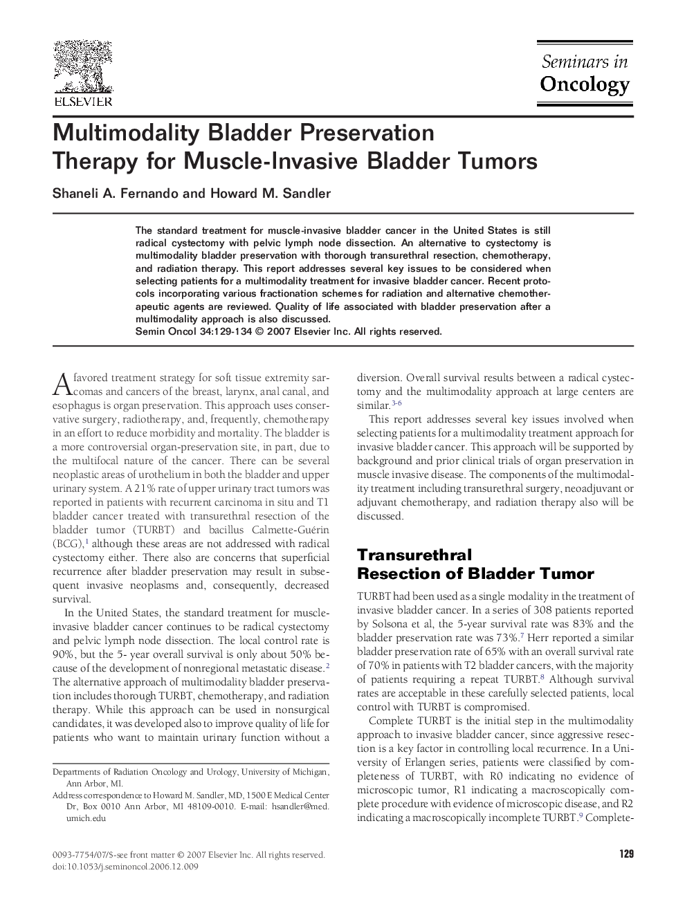 Multimodality Bladder Preservation Therapy for Muscle-Invasive Bladder Tumors