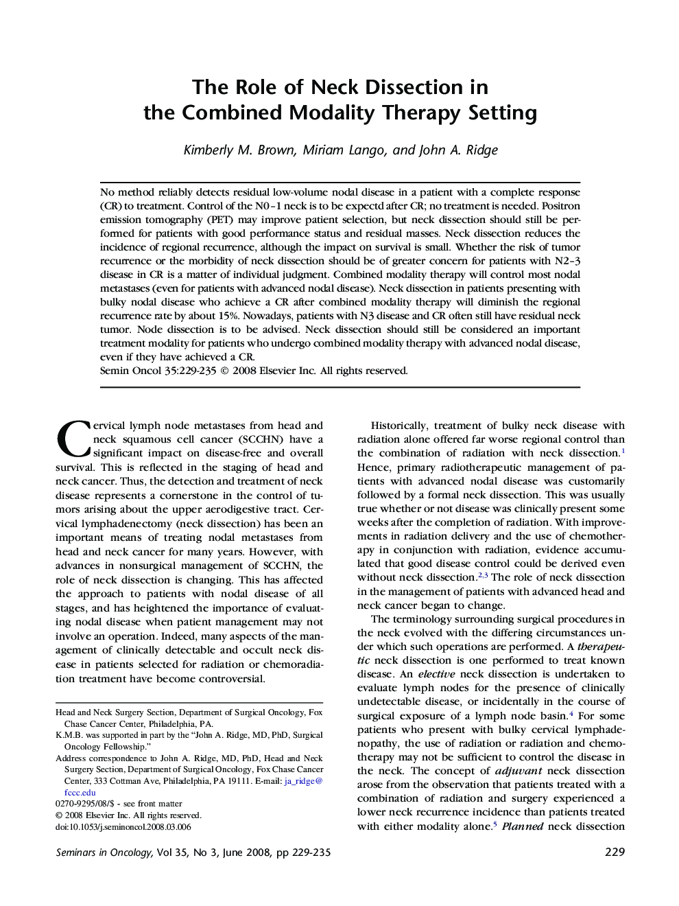 The Role of Neck Dissection in the Combined Modality Therapy Setting