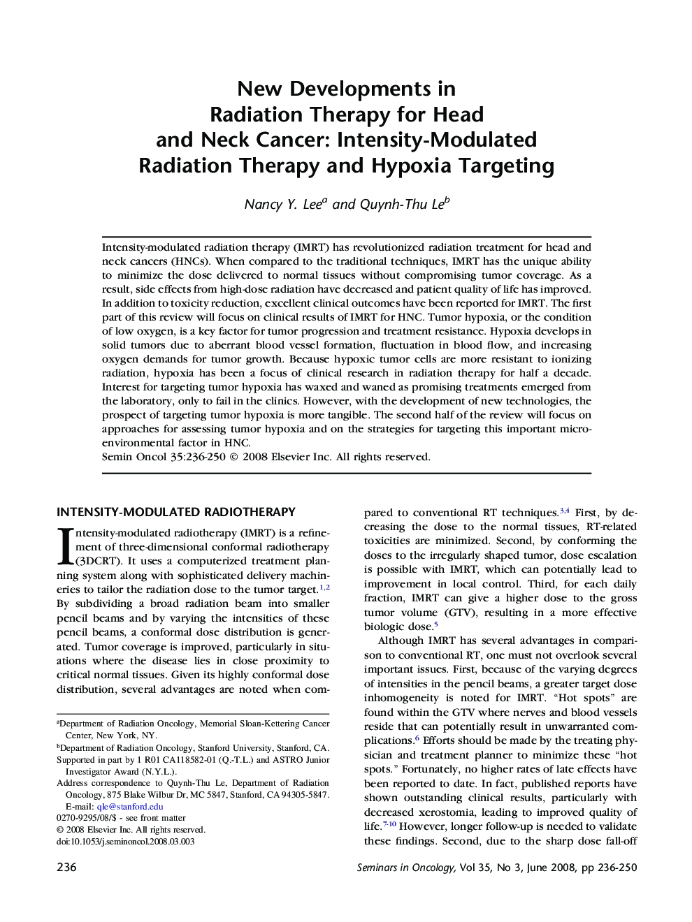 New Developments in Radiation Therapy for Head and Neck Cancer: Intensity-Modulated Radiation Therapy and Hypoxia Targeting