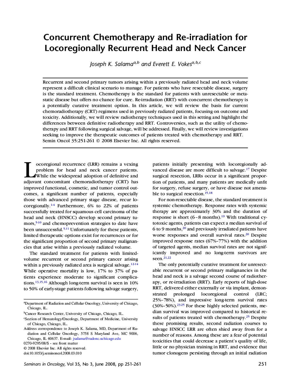 Concurrent Chemotherapy and Re-irradiation for Locoregionally Recurrent Head and Neck Cancer