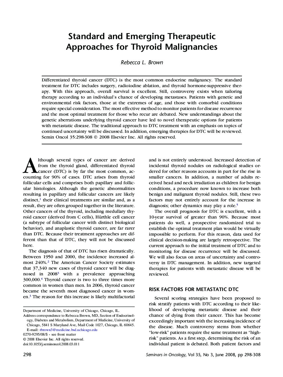 Standard and Emerging Therapeutic Approaches for Thyroid Malignancies