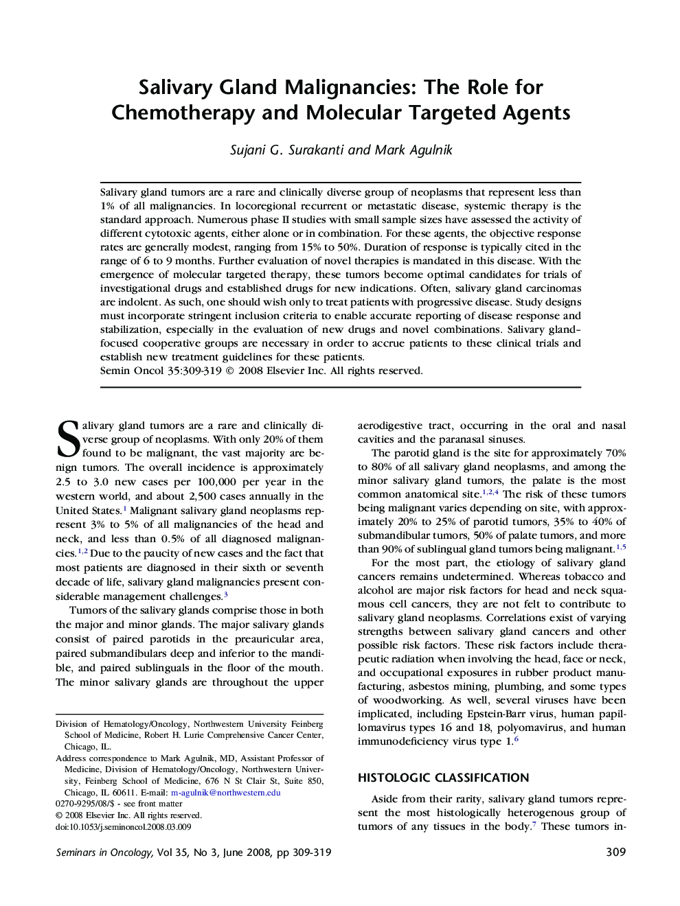 Salivary Gland Malignancies: The Role for Chemotherapy and Molecular Targeted Agents