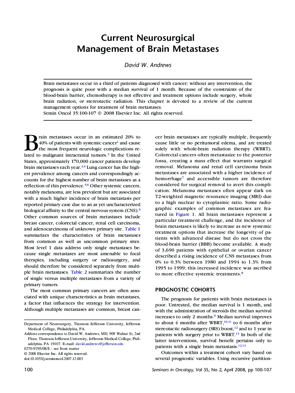 Current Neurosurgical Management of Brain Metastases