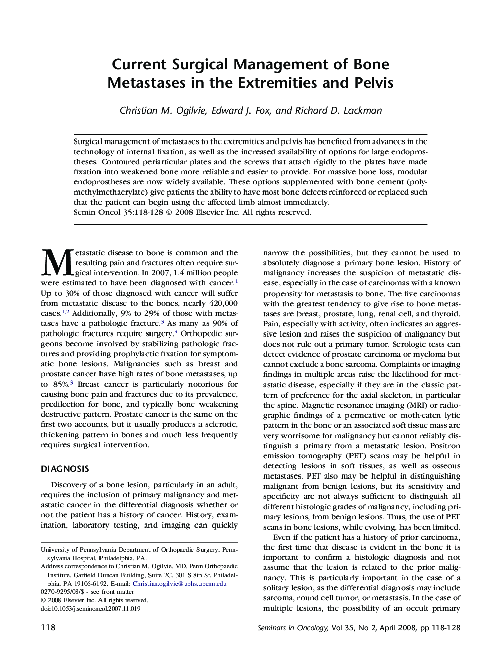 Current Surgical Management of Bone Metastases in the Extremities and Pelvis