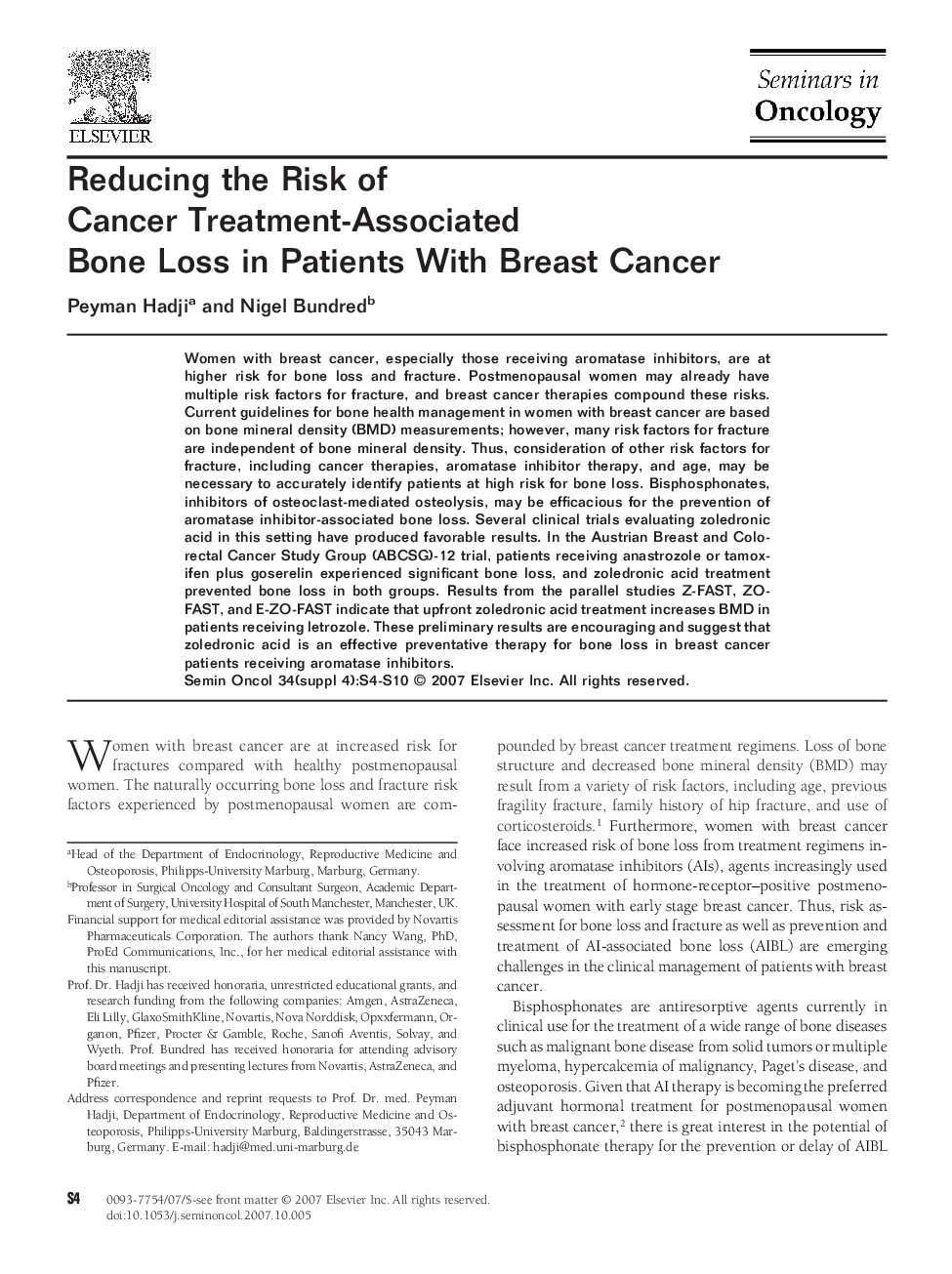 Reducing the Risk of Cancer Treatment-Associated Bone Loss in Patients With Breast Cancer
