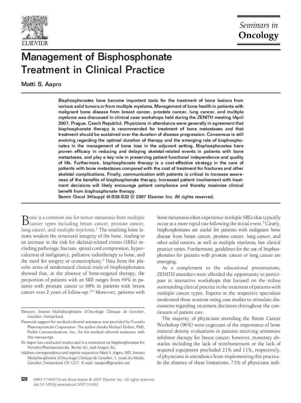Management of Bisphosphonate Treatment in Clinical Practice