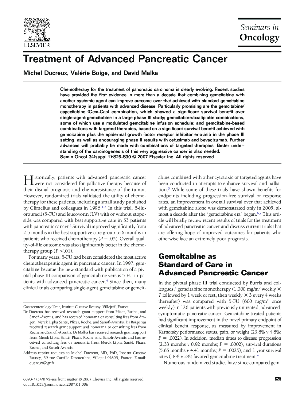 Treatment of Advanced Pancreatic Cancer