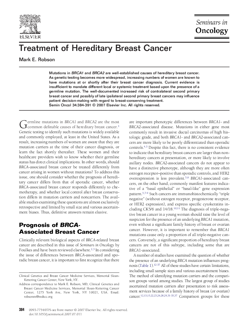 Treatment of Hereditary Breast Cancer