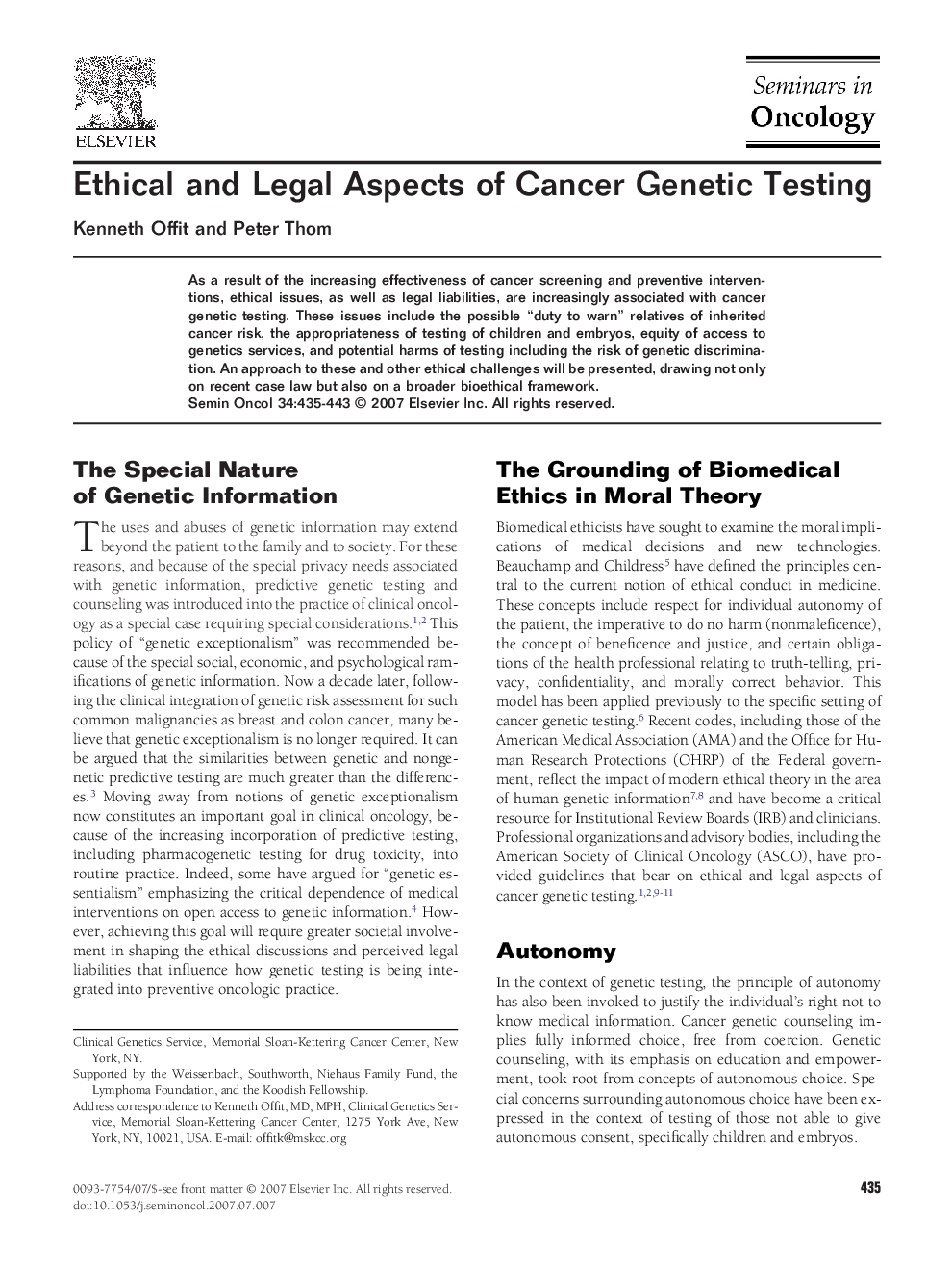 Ethical and Legal Aspects of Cancer Genetic Testing