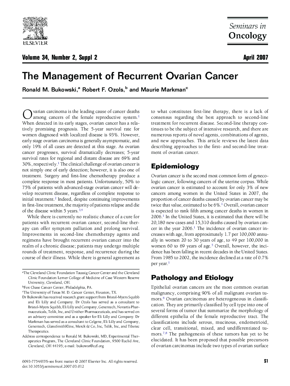The Management of Recurrent Ovarian Cancer