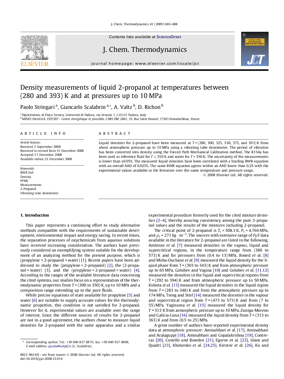 Density measurements of liquid 2-propanol at temperatures between (280 and 393) K and at pressures up to 10 MPa