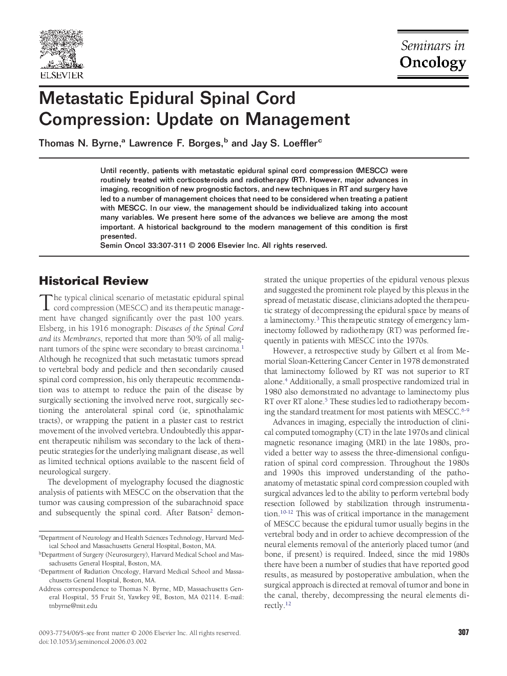 Metastatic Epidural Spinal Cord Compression: Update on Management