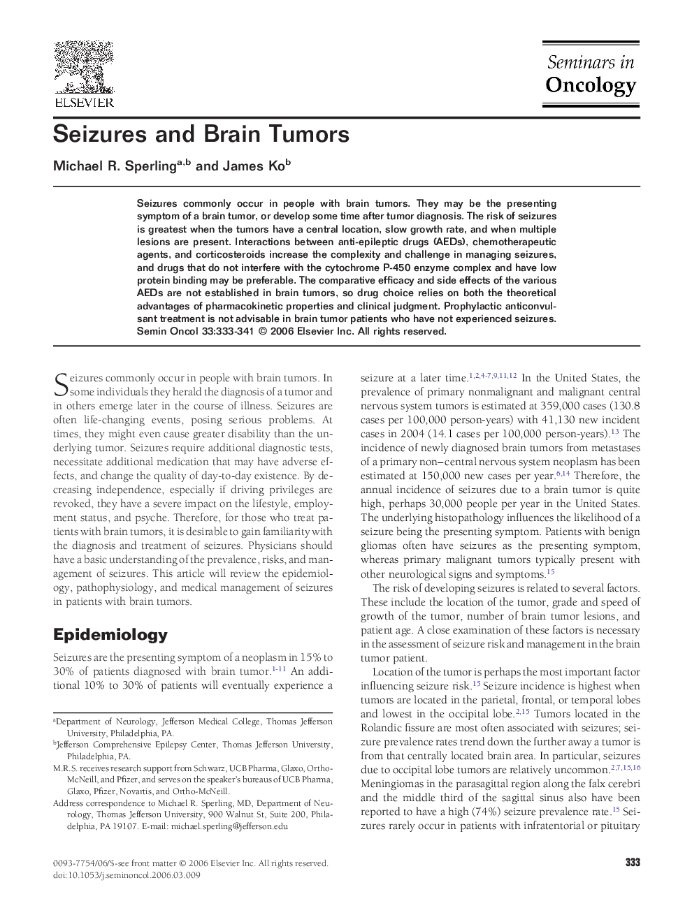 Seizures and Brain Tumors