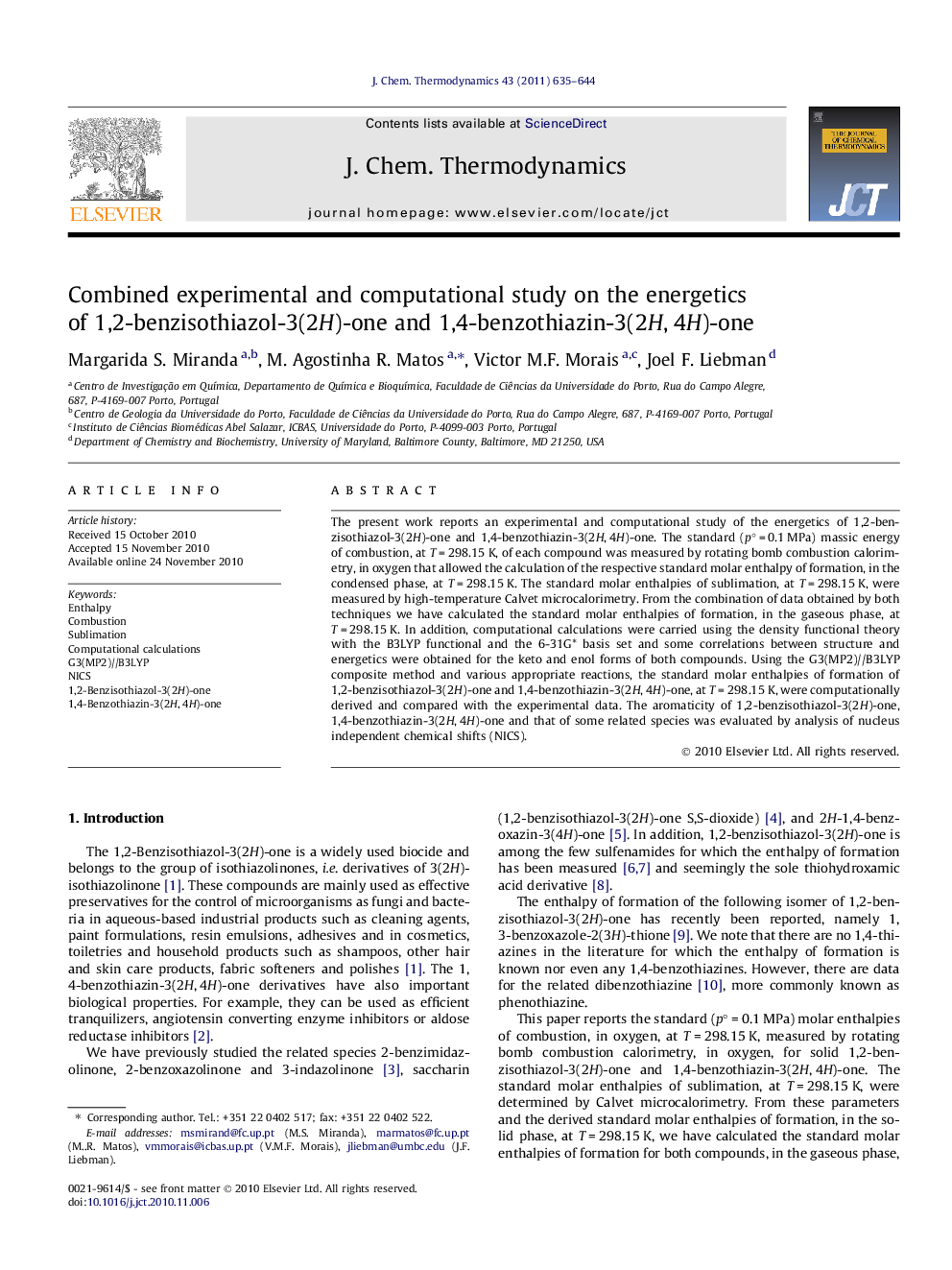 Combined experimental and computational study on the energetics of 1,2-benzisothiazol-3(2H)-one and 1,4-benzothiazin-3(2H, 4H)-one