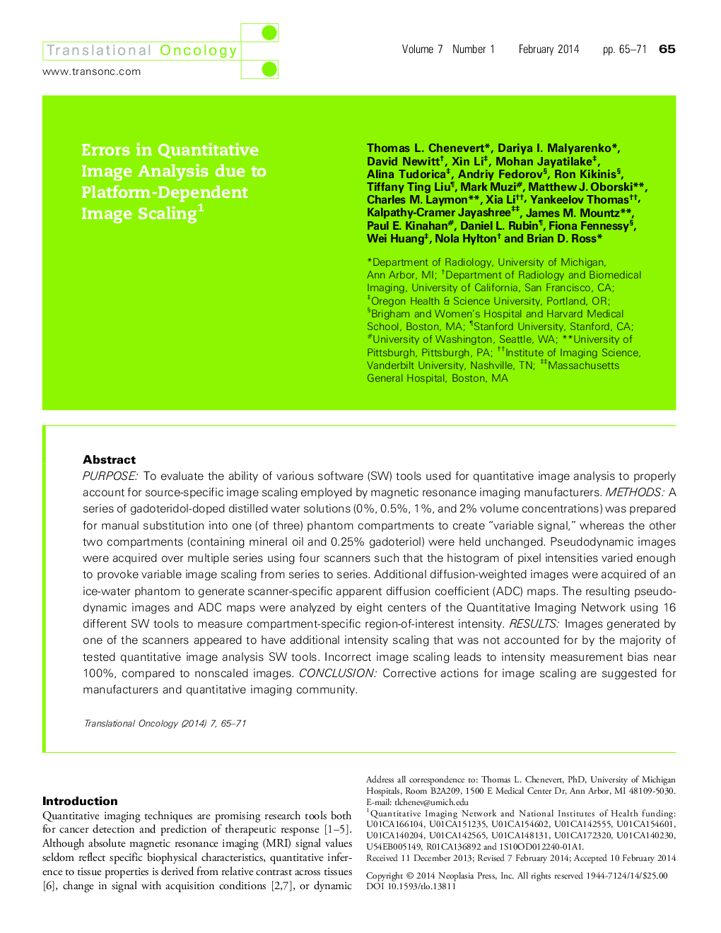 Errors in Quantitative Image Analysis due to Platform-Dependent Image Scaling 1