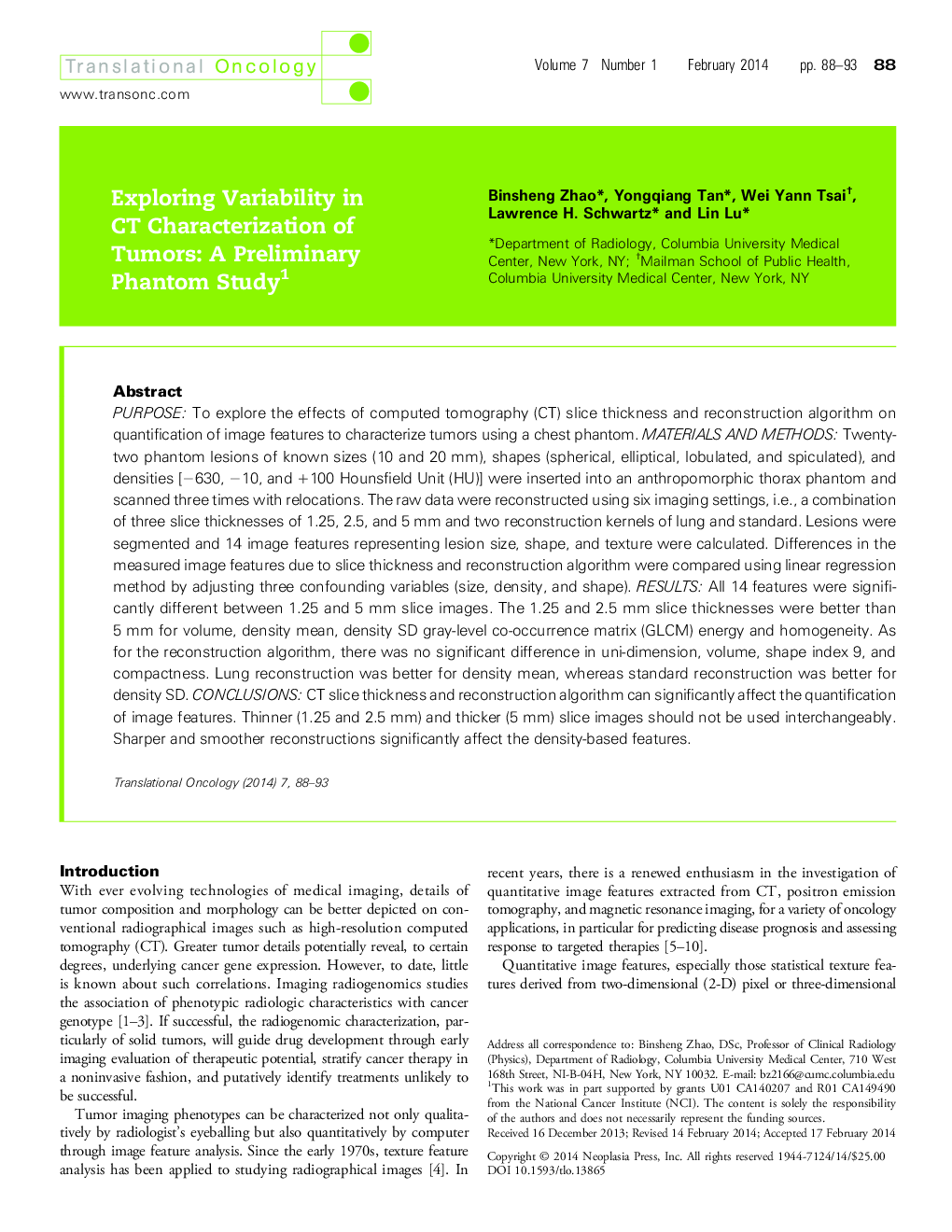 Exploring Variability in CT Characterization of Tumors: A Preliminary Phantom Study 1