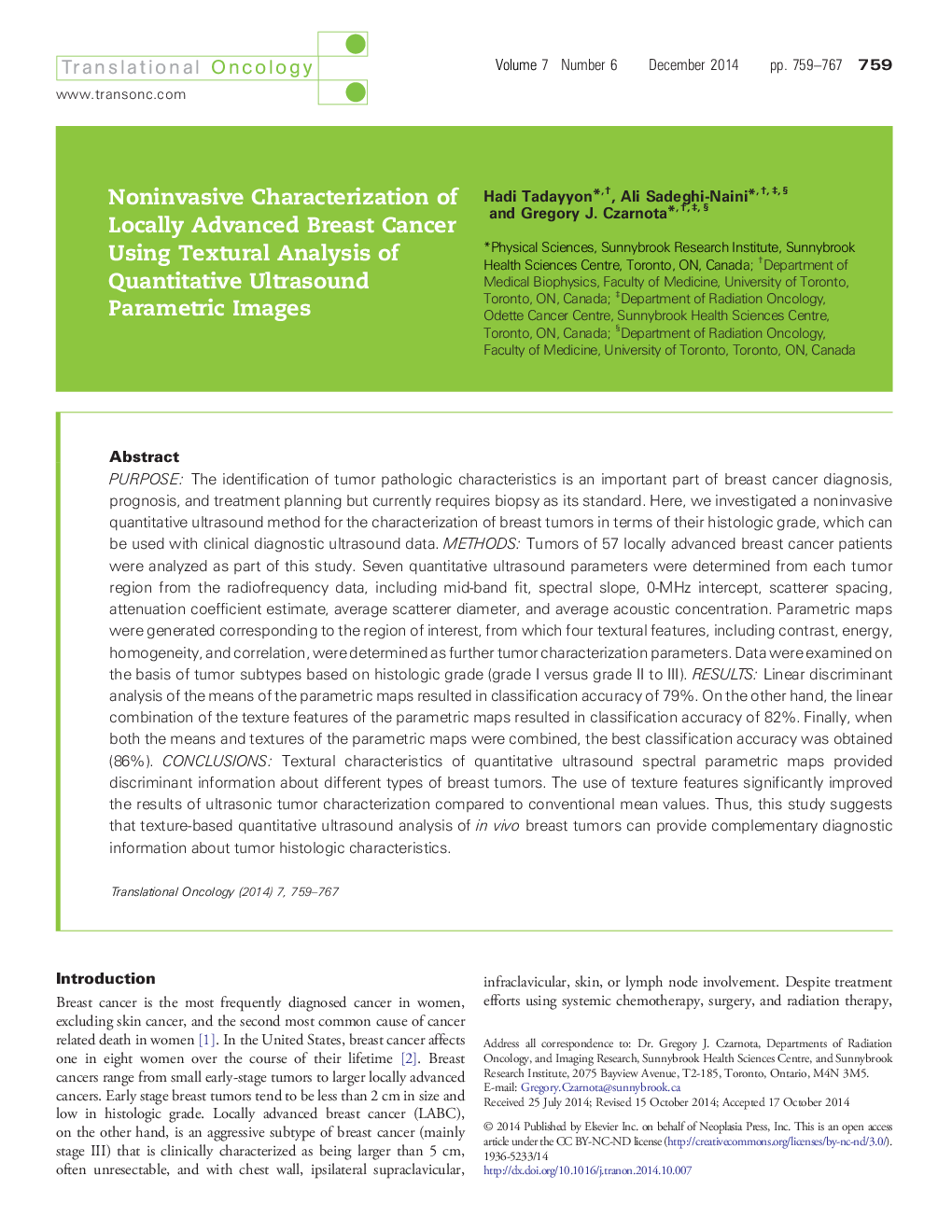 Noninvasive Characterization of Locally Advanced Breast Cancer Using Textural Analysis of Quantitative Ultrasound Parametric Images