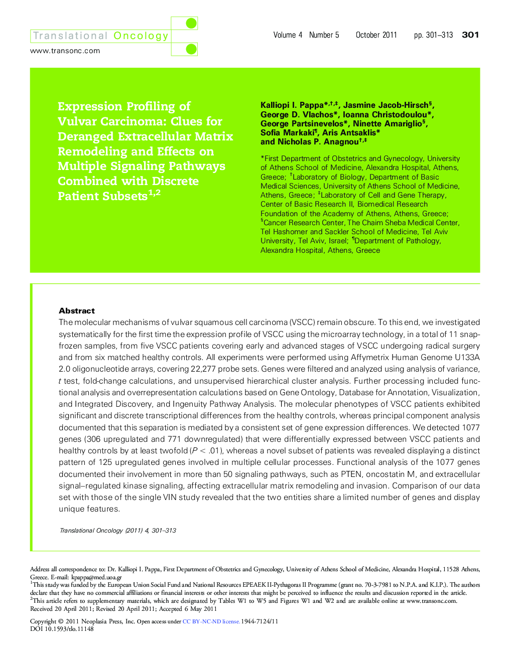 Expression Profiling of Vulvar Carcinoma: Clues for Deranged Extracellular Matrix Remodeling and Effects on Multiple Signaling Pathways Combined with Discrete Patient Subsets