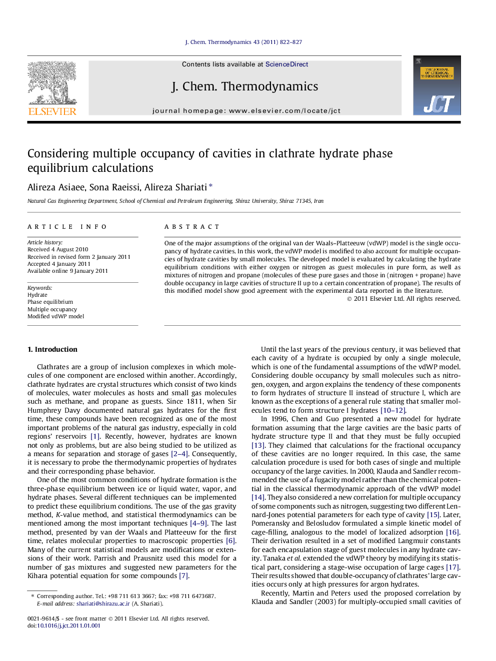 Considering multiple occupancy of cavities in clathrate hydrate phase equilibrium calculations