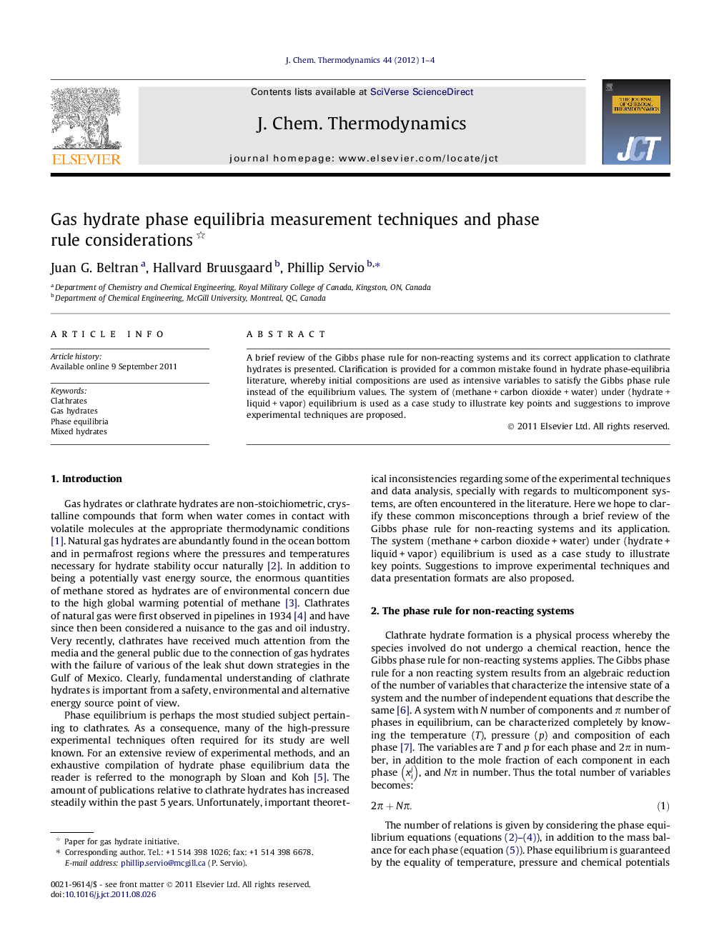 Gas hydrate phase equilibria measurement techniques and phase rule considerations 