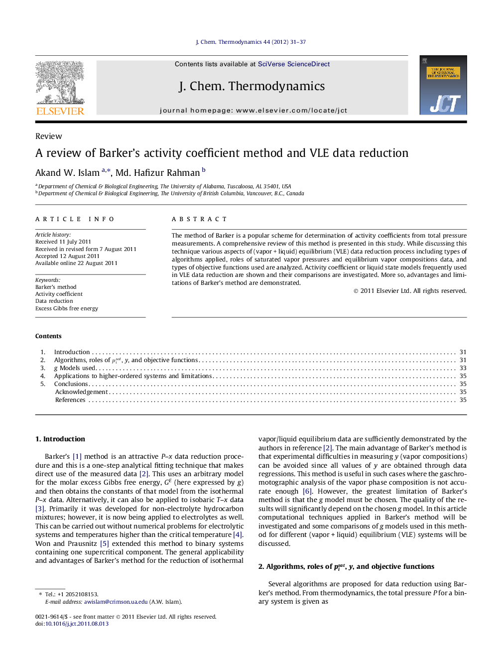 A review of Barker’s activity coefficient method and VLE data reduction