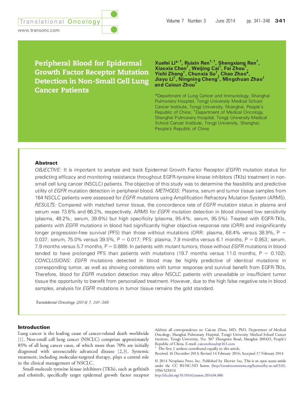 Peripheral Blood for Epidermal Growth Factor Receptor Mutation Detection in Non-Small Cell Lung Cancer Patients