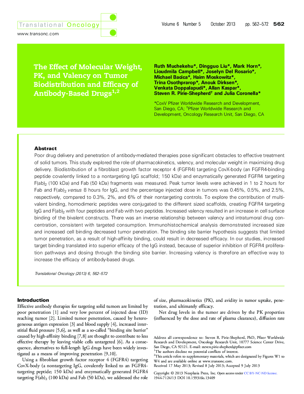 The Effect of Molecular Weight, PK, and Valency on Tumor Biodistribution and Efficacy of Antibody-Based Drugs 12