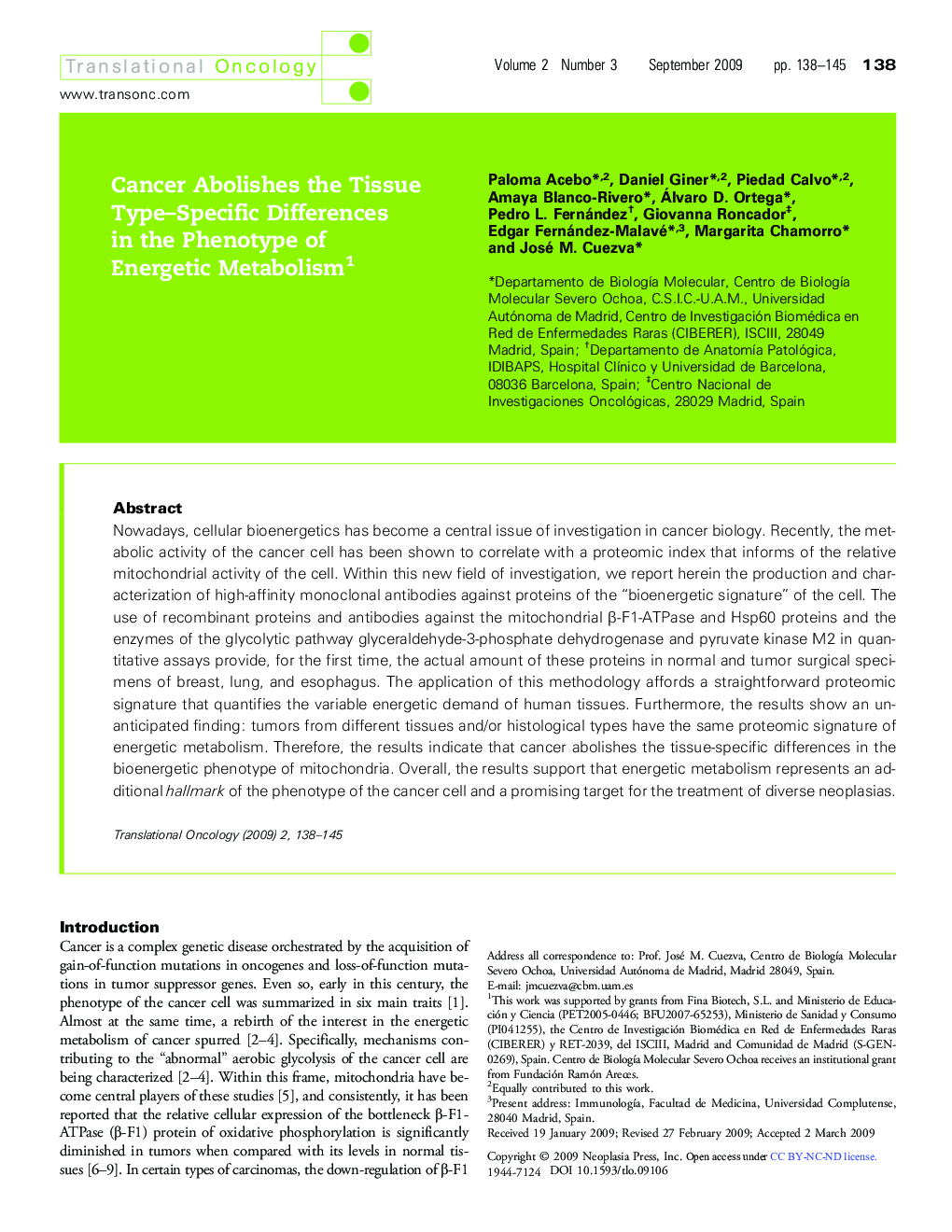 Cancer Abolishes the Tissue Type-Specific Differences in the Phenotype of Energetic Metabolism 1