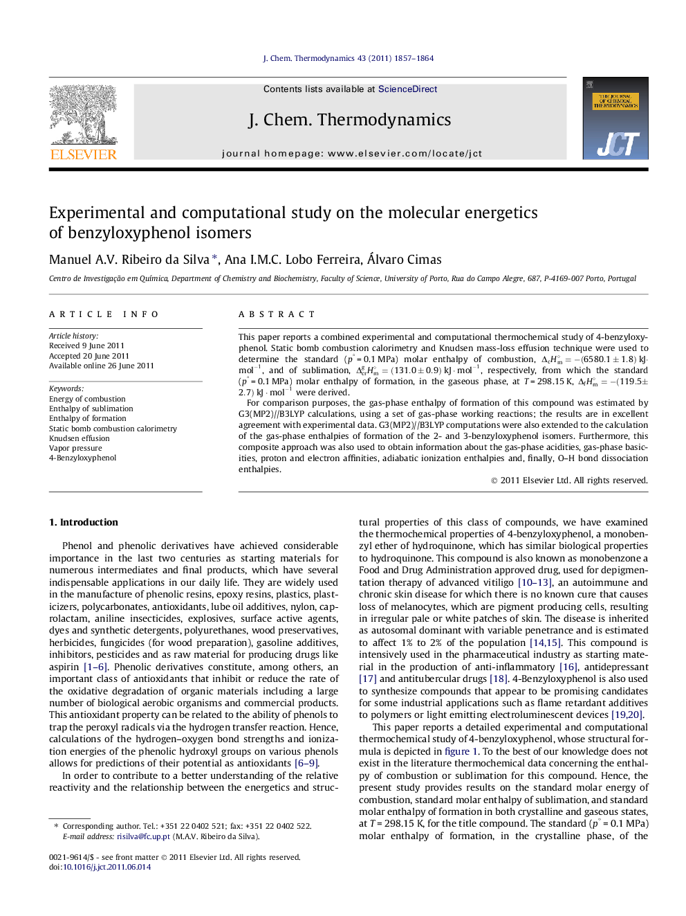 Experimental and computational study on the molecular energetics of benzyloxyphenol isomers