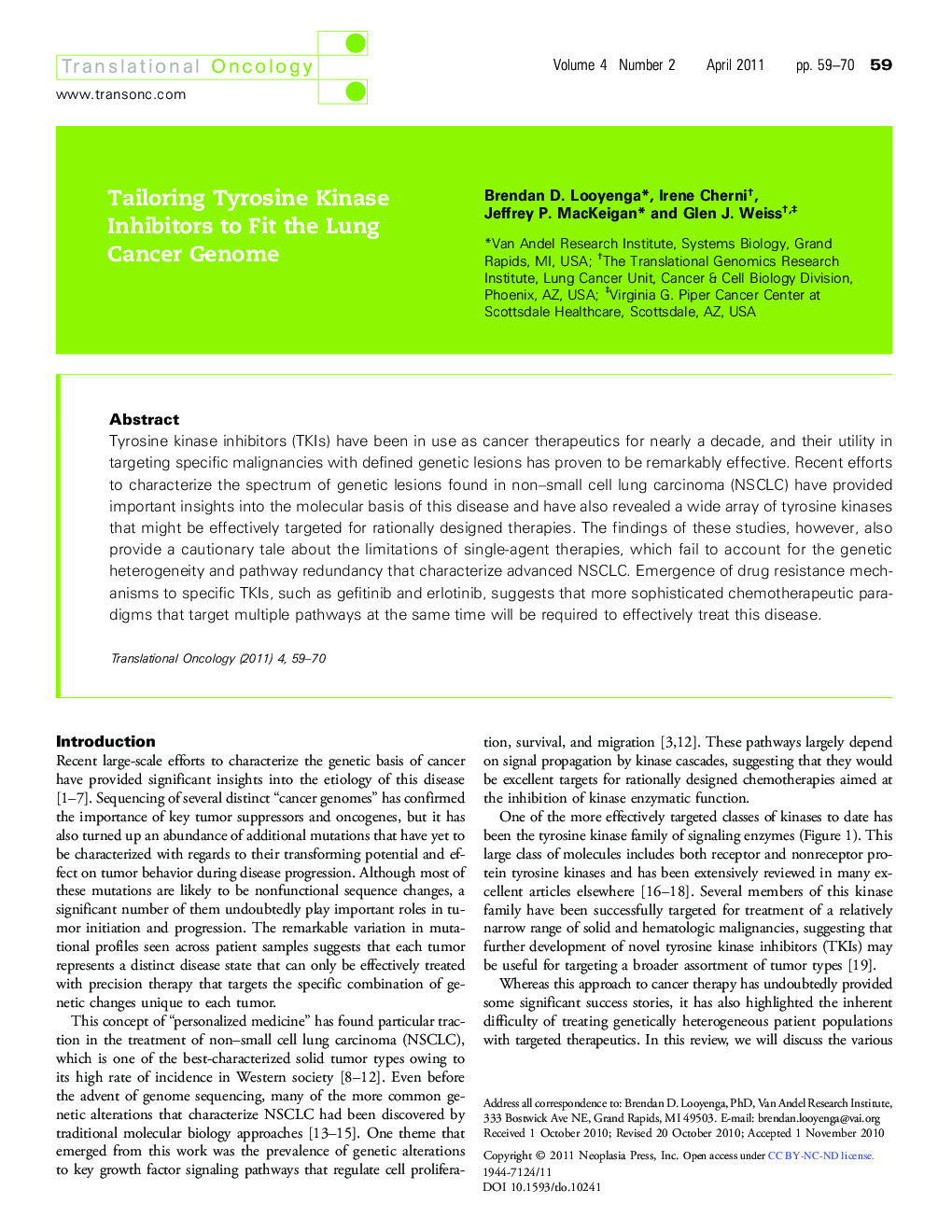 Tailoring Tyrosine Kinase Inhibitors to Fit the Lung Cancer Genome