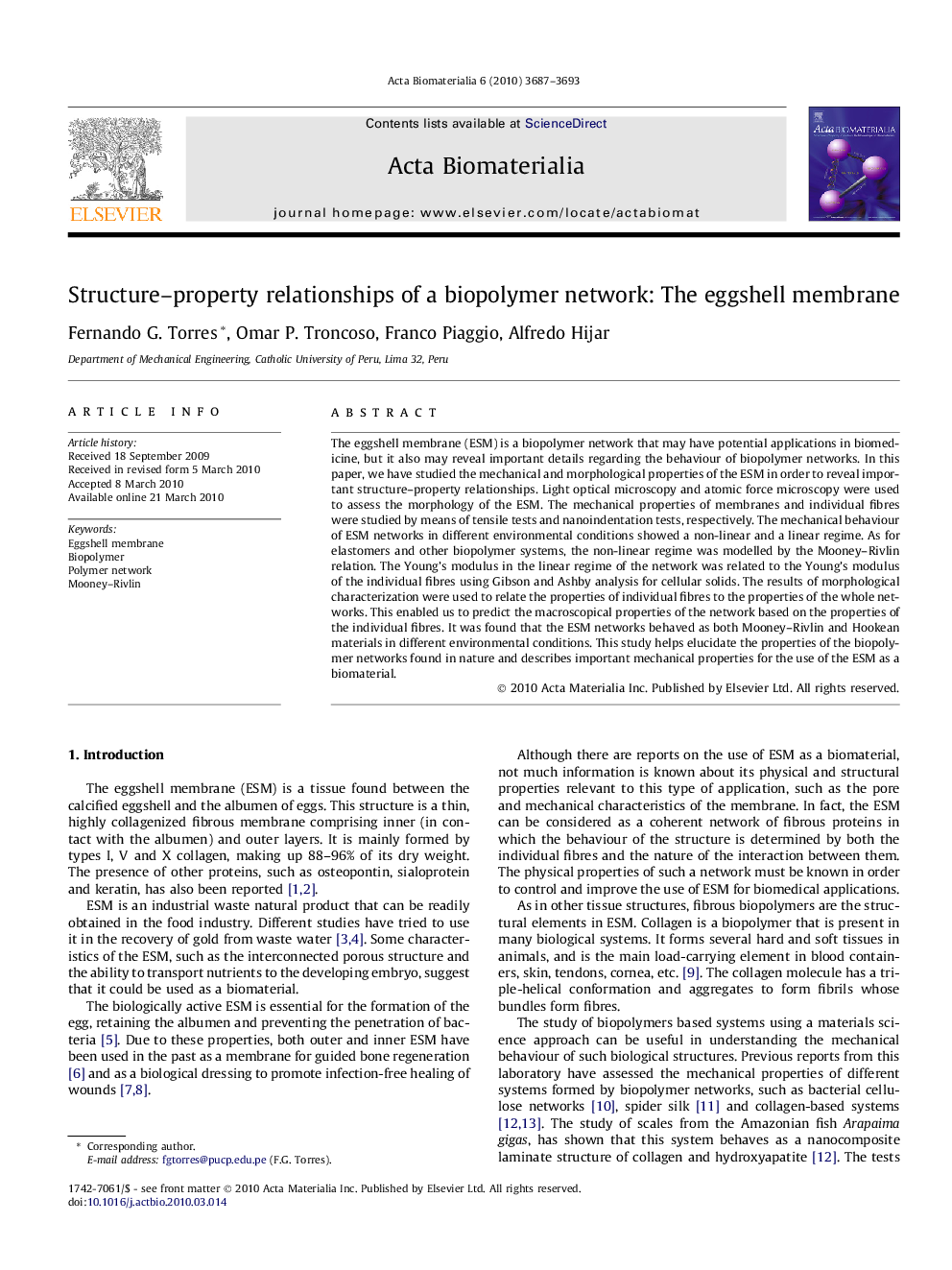 Structure–property relationships of a biopolymer network: The eggshell membrane