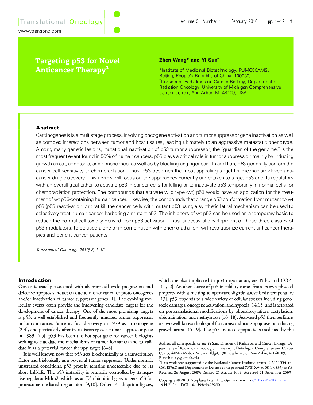 Targeting p53 for Novel Anticancer Therapy 1