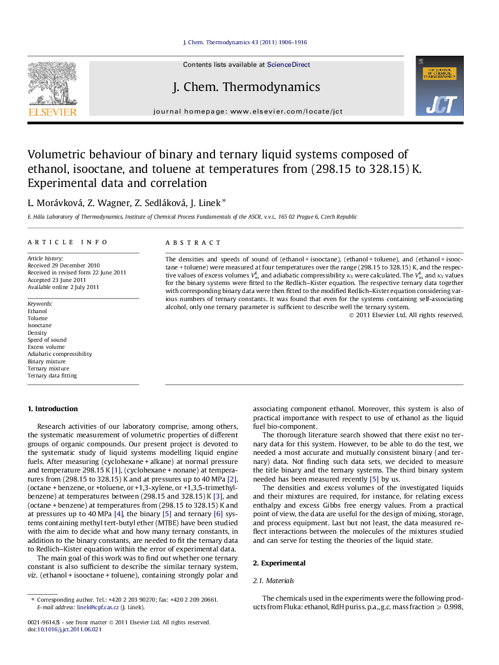 Volumetric behaviour of binary and ternary liquid systems composed of ethanol, isooctane, and toluene at temperatures from (298.15 to 328.15) K. Experimental data and correlation