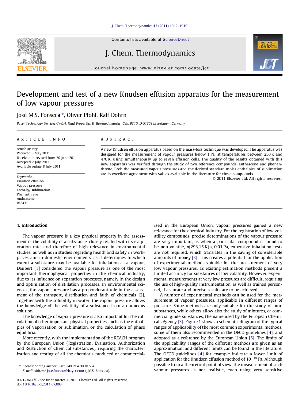 Development and test of a new Knudsen effusion apparatus for the measurement of low vapour pressures