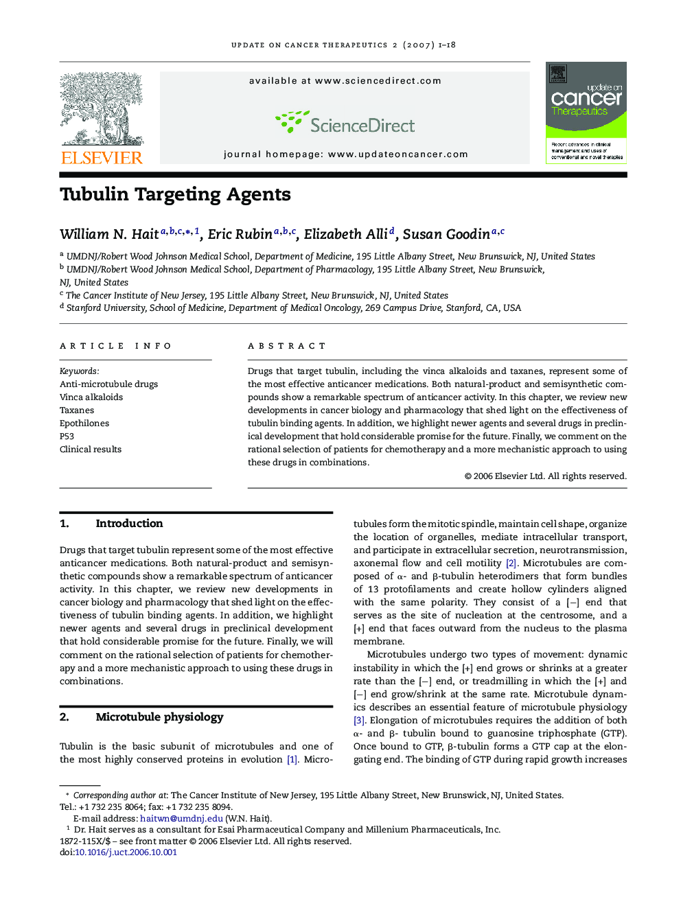 Tubulin Targeting Agents