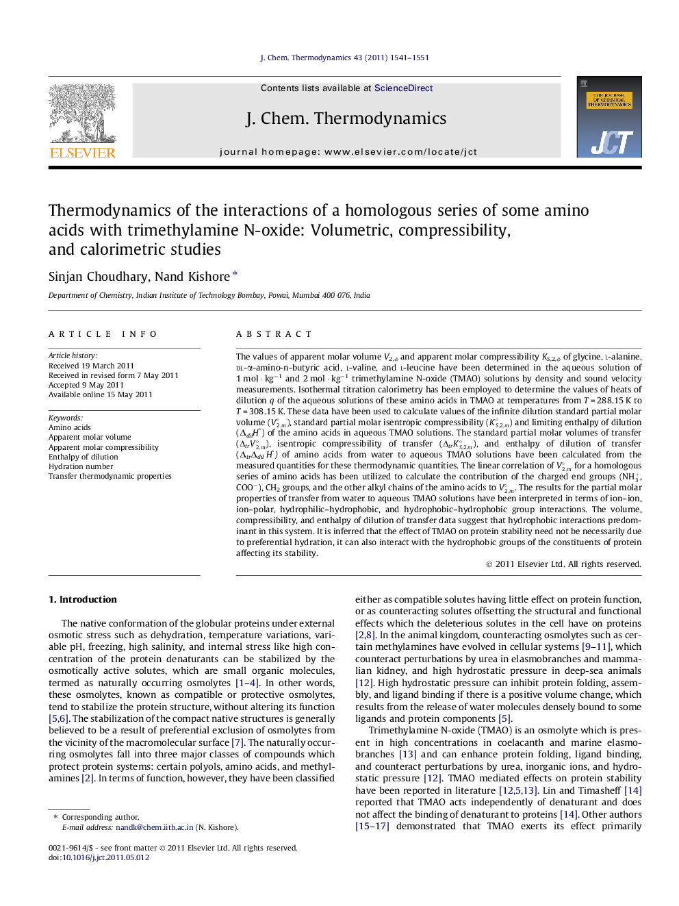 Thermodynamics of the interactions of a homologous series of some amino acids with trimethylamine N-oxide: Volumetric, compressibility, and calorimetric studies