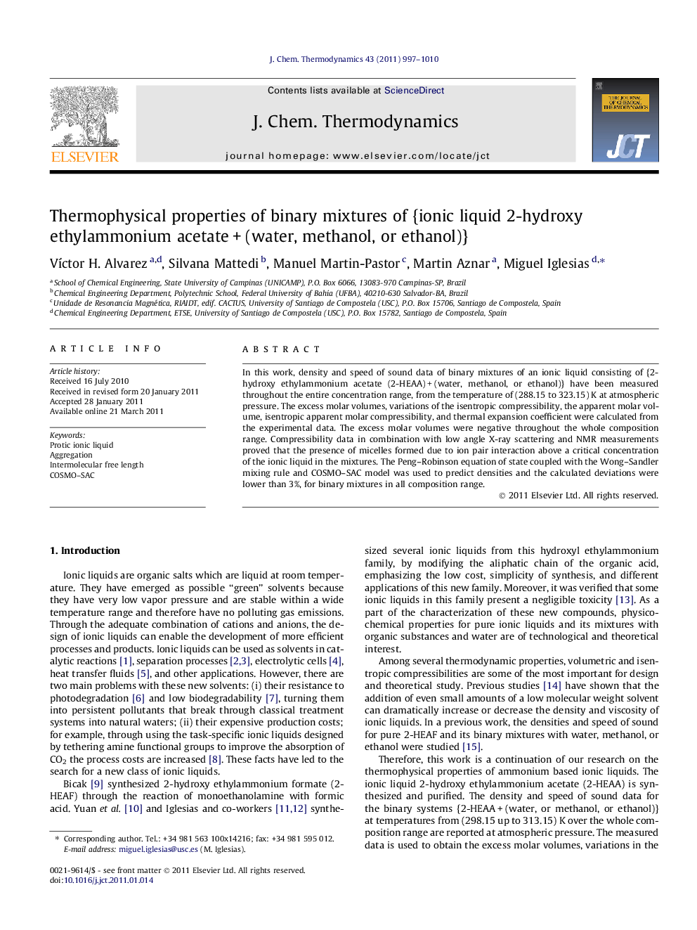 Thermophysical properties of binary mixtures of {ionic liquid 2-hydroxy ethylammonium acetate + (water, methanol, or ethanol)}