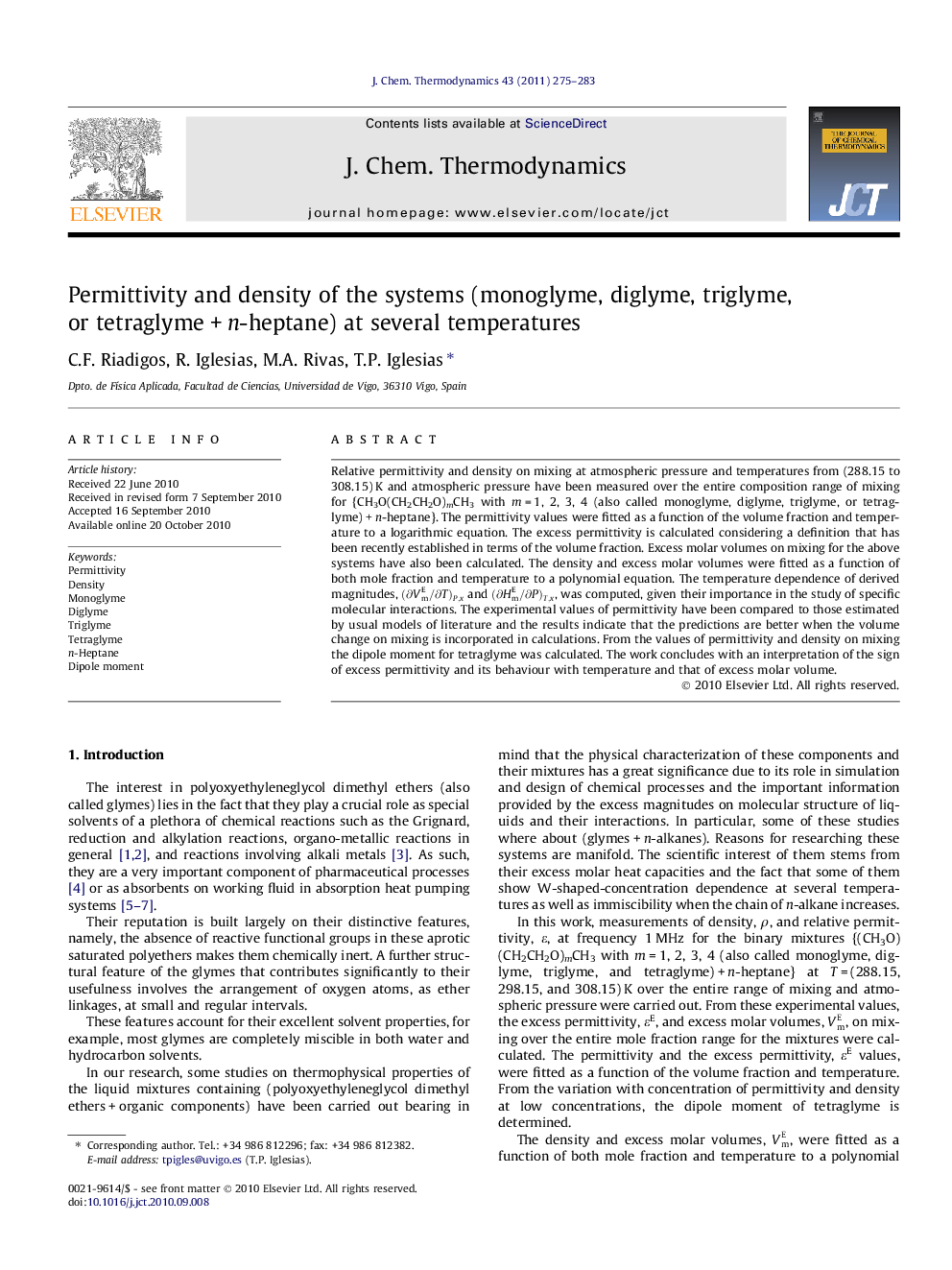 Permittivity and density of the systems (monoglyme, diglyme, triglyme, or tetraglyme + n-heptane) at several temperatures