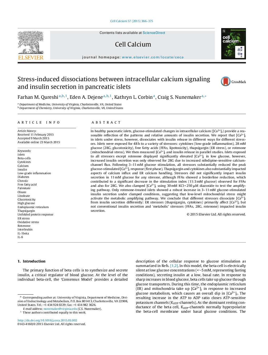 اختلالات ناشی از استرس ناشی از سیگنالینگ کلسیم داخل سلولی و ترشح انسولین در جزایر پانکراس 