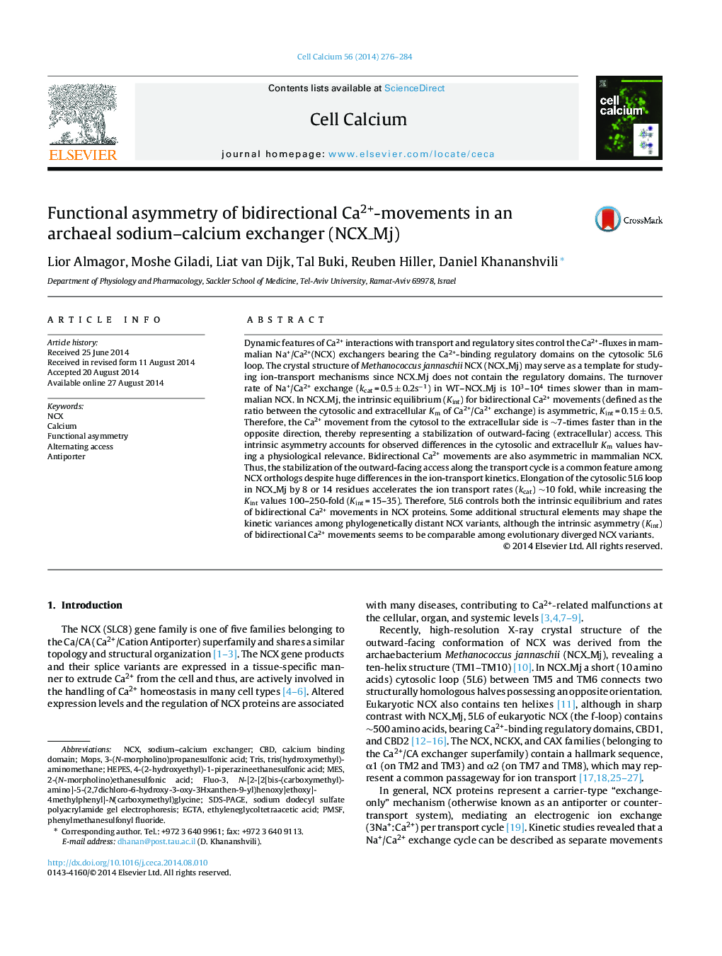 Functional asymmetry of bidirectional Ca2+-movements in an archaeal sodium–calcium exchanger (NCX_Mj)