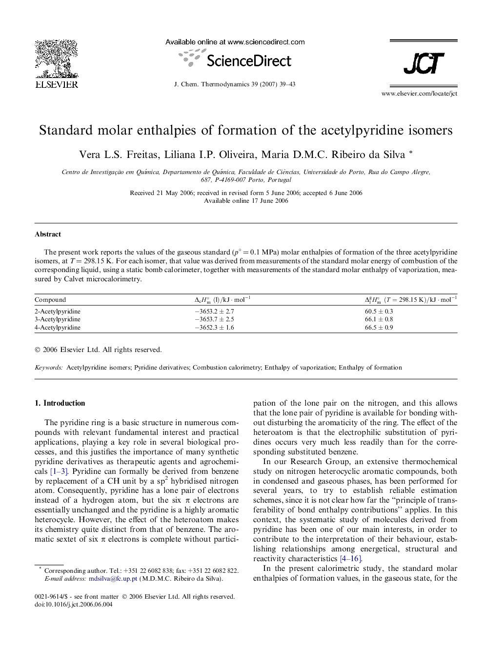 عکس صفحه اول مقاله: Standard molar enthalpies of formation of the acetylpyridine isomers Standard molar enthalpies of formation of the acetylpyridine isomers