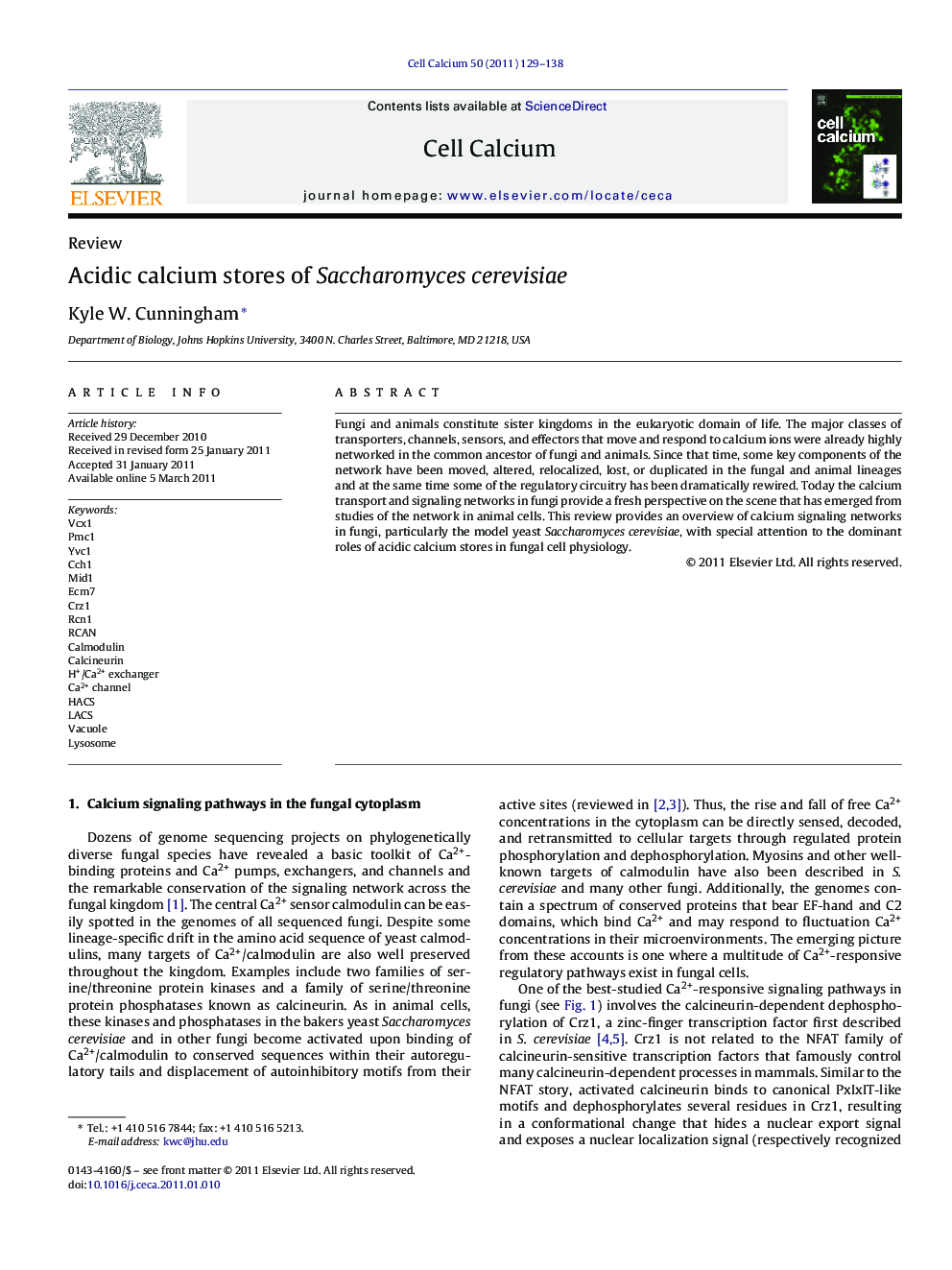 Acidic calcium stores of Saccharomyces cerevisiae