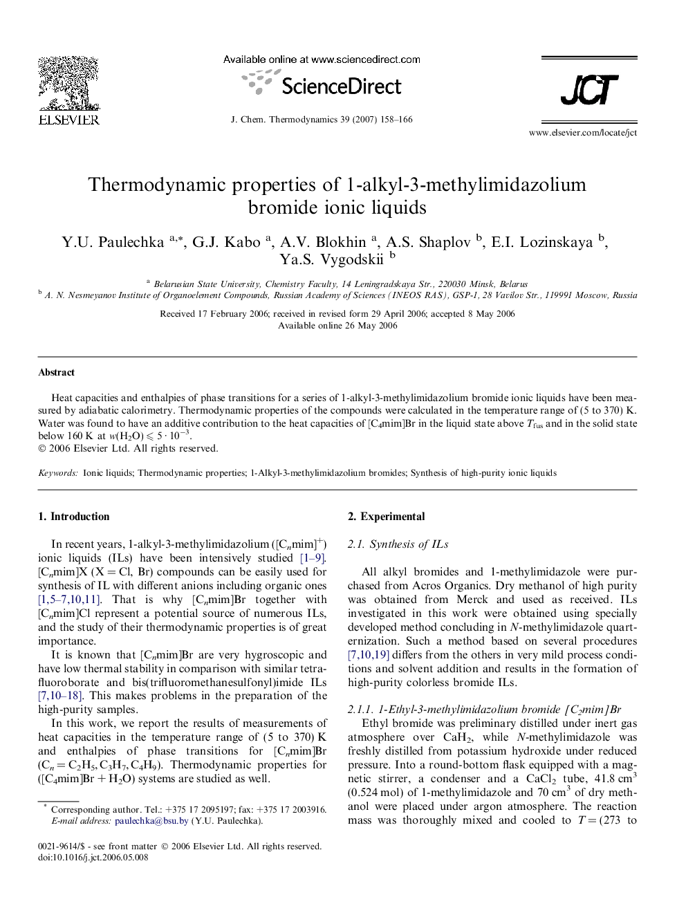 Thermodynamic properties of 1-alkyl-3-methylimidazolium bromide ionic liquids