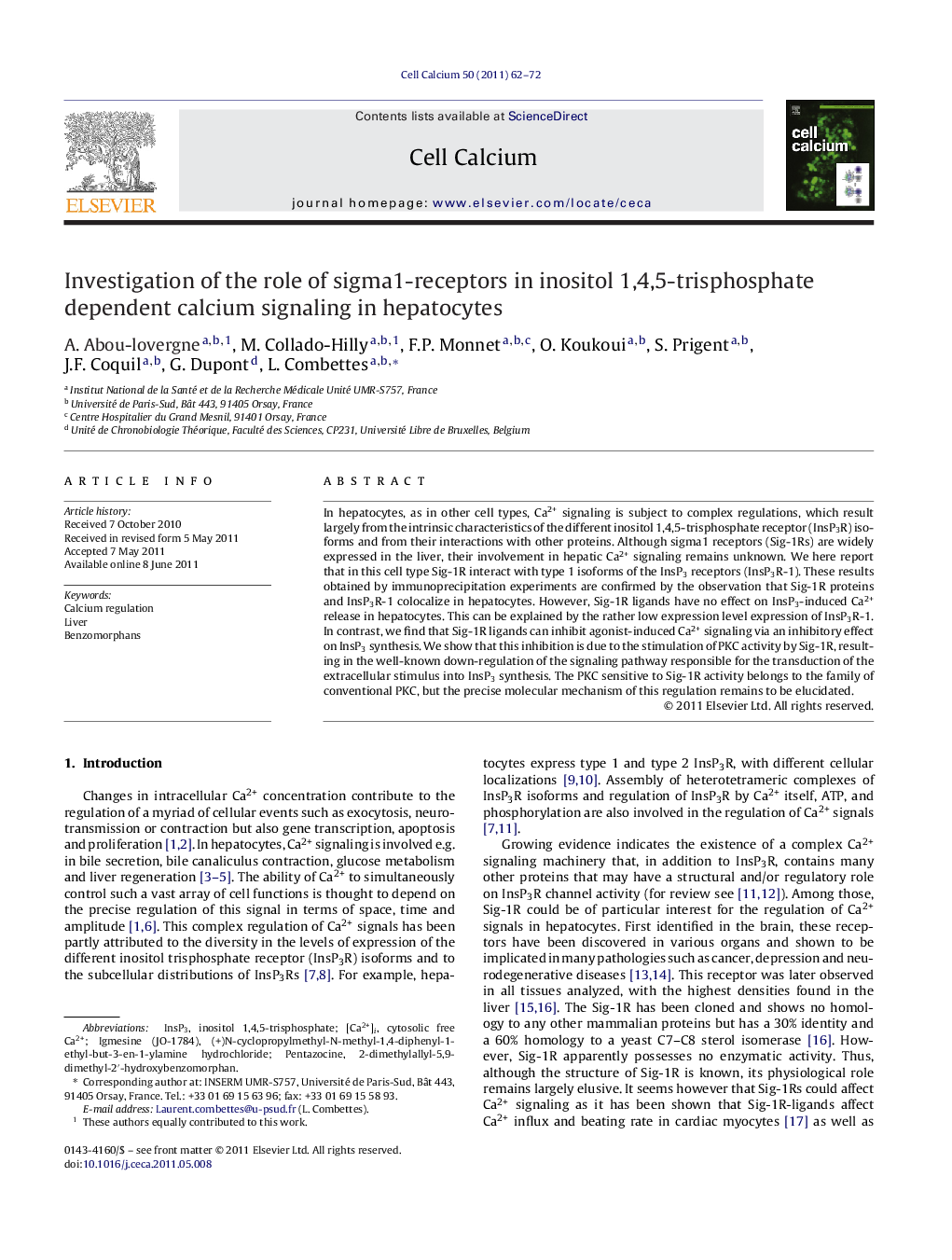 Investigation of the role of sigma1-receptors in inositol 1,4,5-trisphosphate dependent calcium signaling in hepatocytes