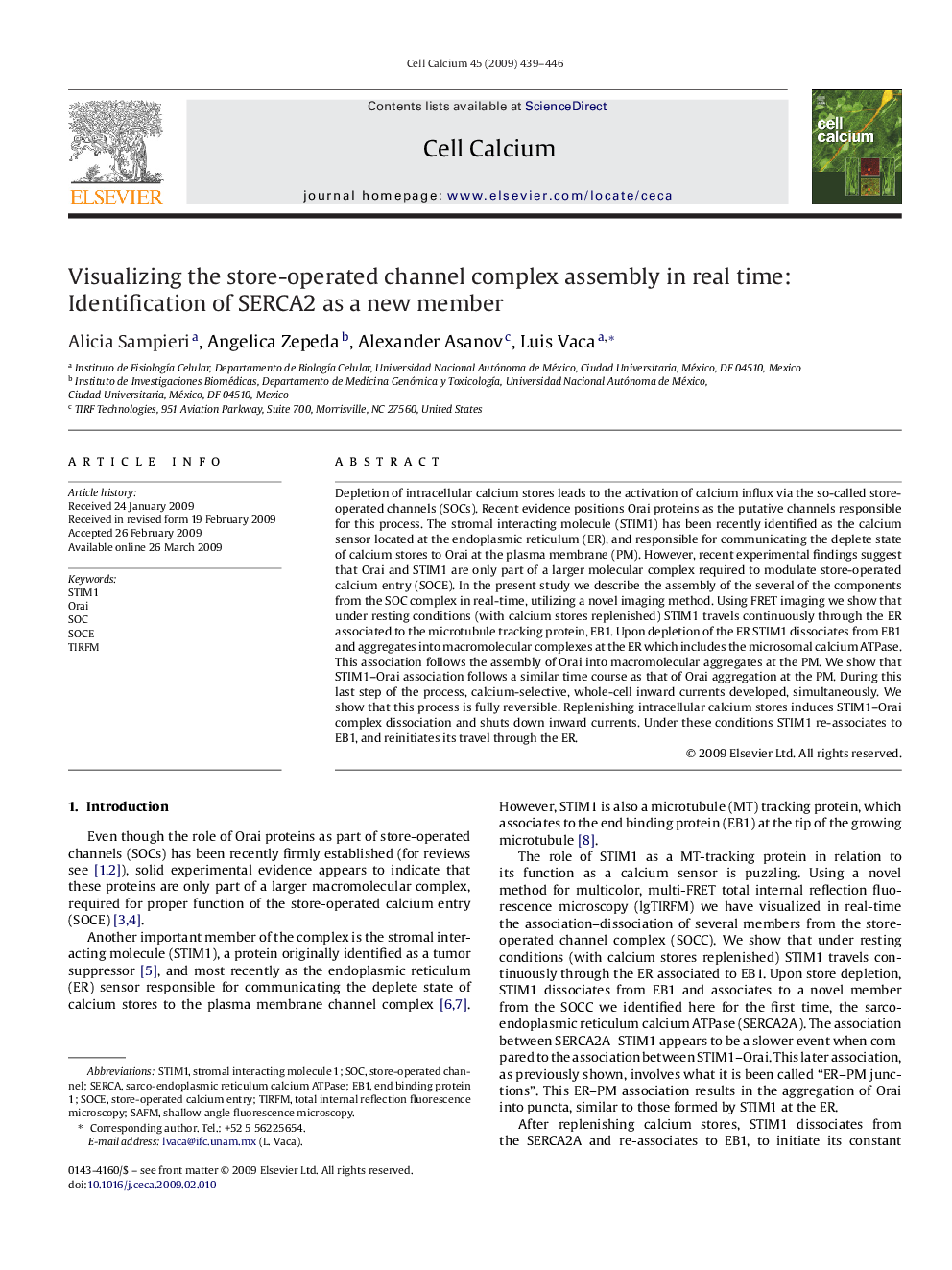 Visualizing the store-operated channel complex assembly in real time: Identification of SERCA2 as a new member